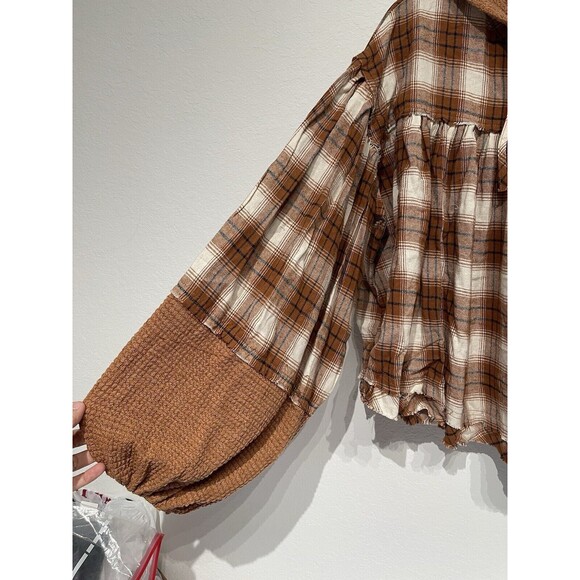 NWT Miss Me‎ MISS MEOrange Multi Plaid Thermal Hoodie Balloon Sleeve Size Large - Picture 5 of 14